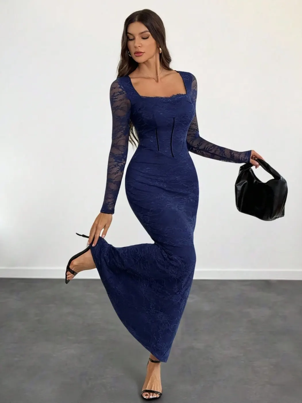 Vestido sexy de encaje SHEIN Tall con abertura alta
