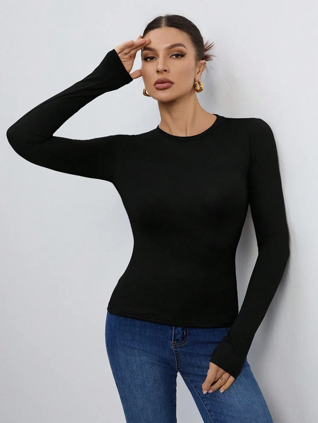 Pack 3 Tops Manga Larga SHEIN Tall Mujer Cuello Redondo