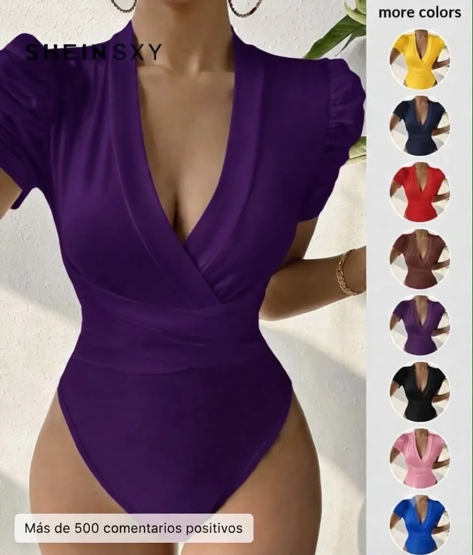 Body cuello en V con manga abombada