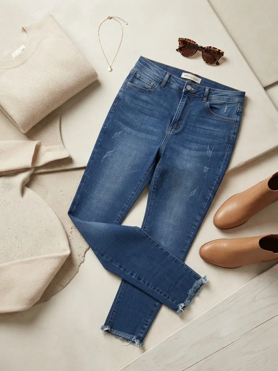 Pantalon de lona clasico con rasgado SHEIN